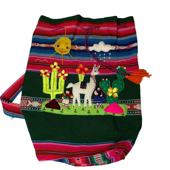 Handmade Handbags - Handmade Peruvian Handwoven Children's Backpack Motif Applications One Size